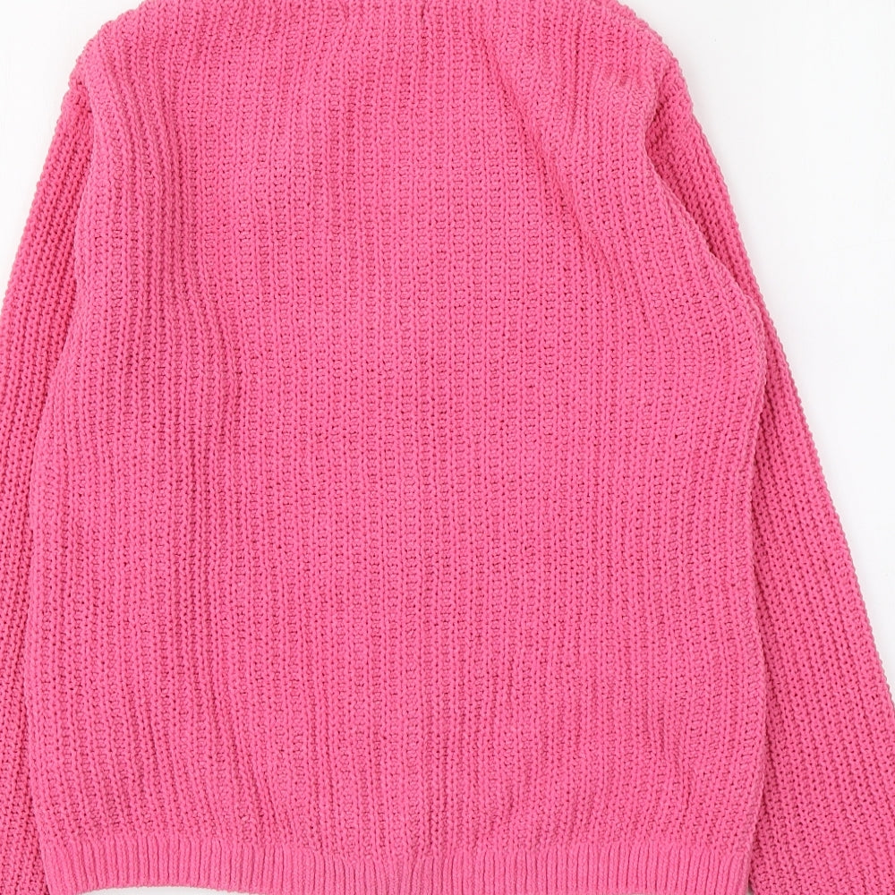 H&M Girls Pink V-Neck Polyester Cardigan Jumper Size 9-10 Years Button