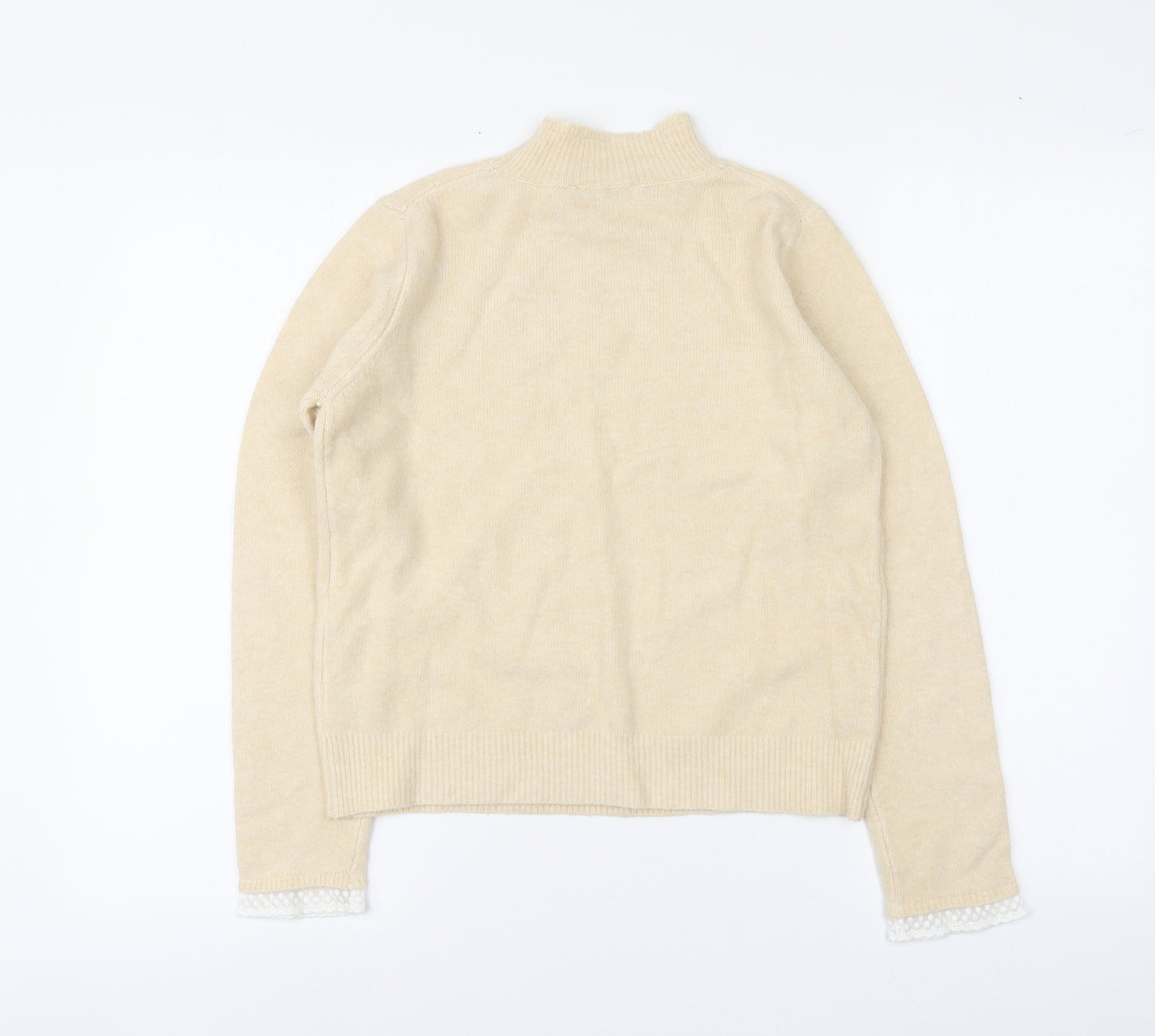 Zara Womens Beige High Neck Nylon Pullover Jumper Size L