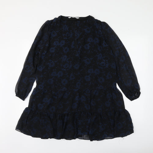 Zara Womens Black Geometric Polyester Skater Dress Size S Round Neck