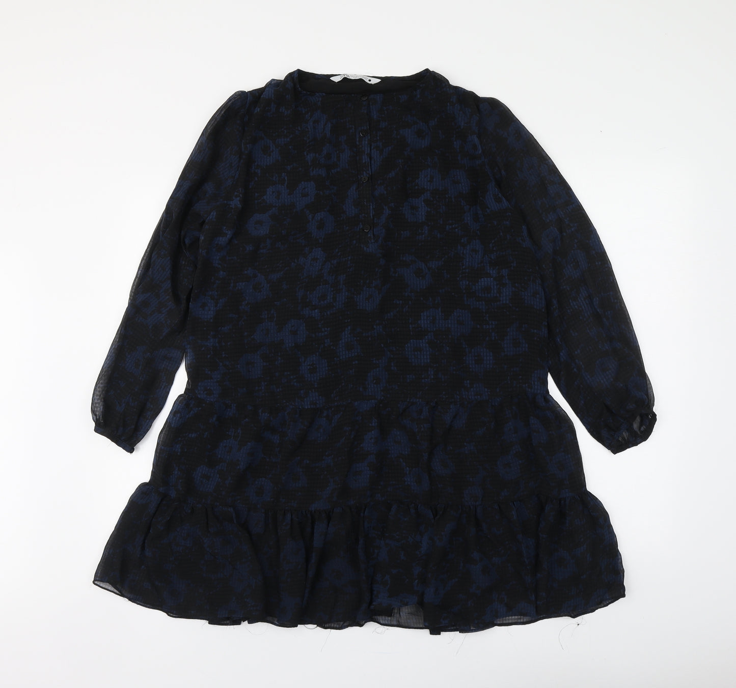 Zara Womens Black Geometric Polyester Skater Dress Size S Round Neck