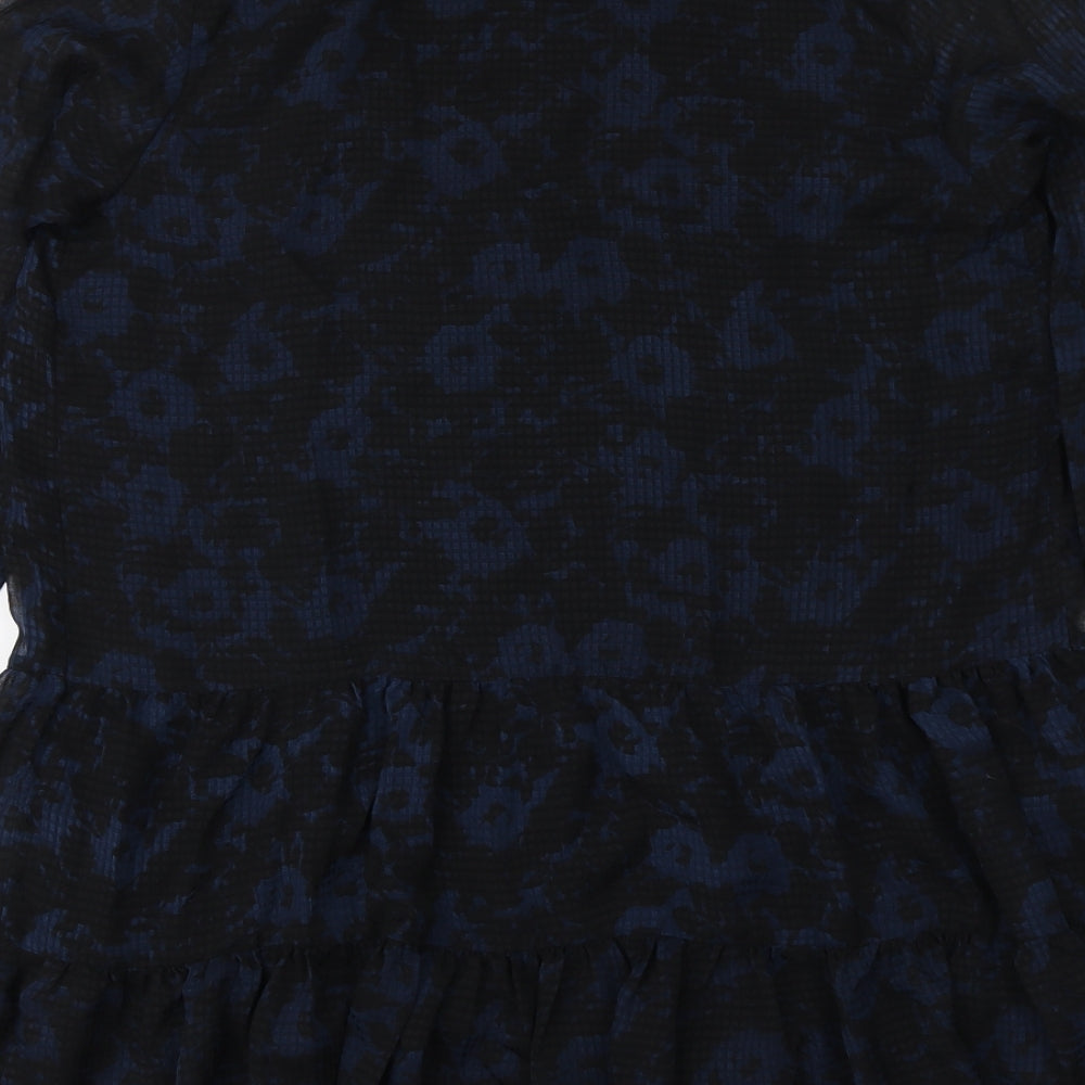 Zara Womens Black Geometric Polyester Skater Dress Size S Round Neck