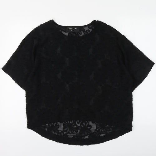 Decjuba Womens Black Floral Polyester Basic Blouse Size S Round Neck
