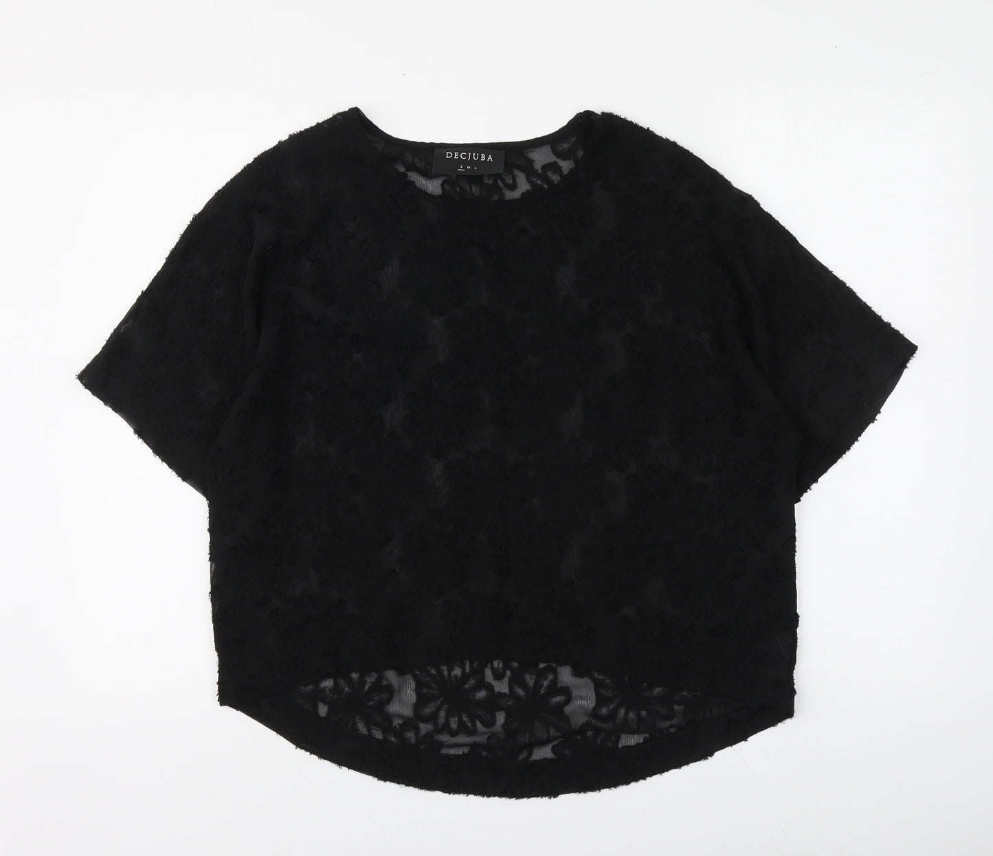 Decjuba Womens Black Floral Polyester Basic Blouse Size S Round Neck