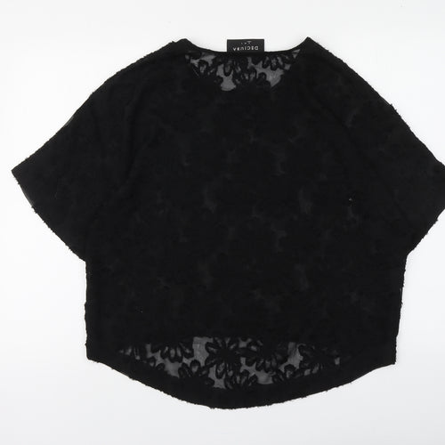 Decjuba Womens Black Floral Polyester Basic Blouse Size S Round Neck