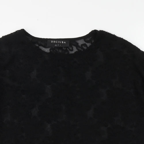 Decjuba Womens Black Floral Polyester Basic Blouse Size S Round Neck