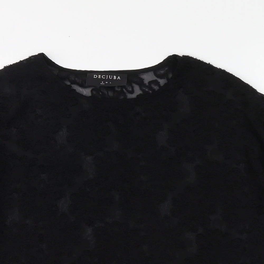 Decjuba Womens Black Floral Polyester Basic Blouse Size S Round Neck