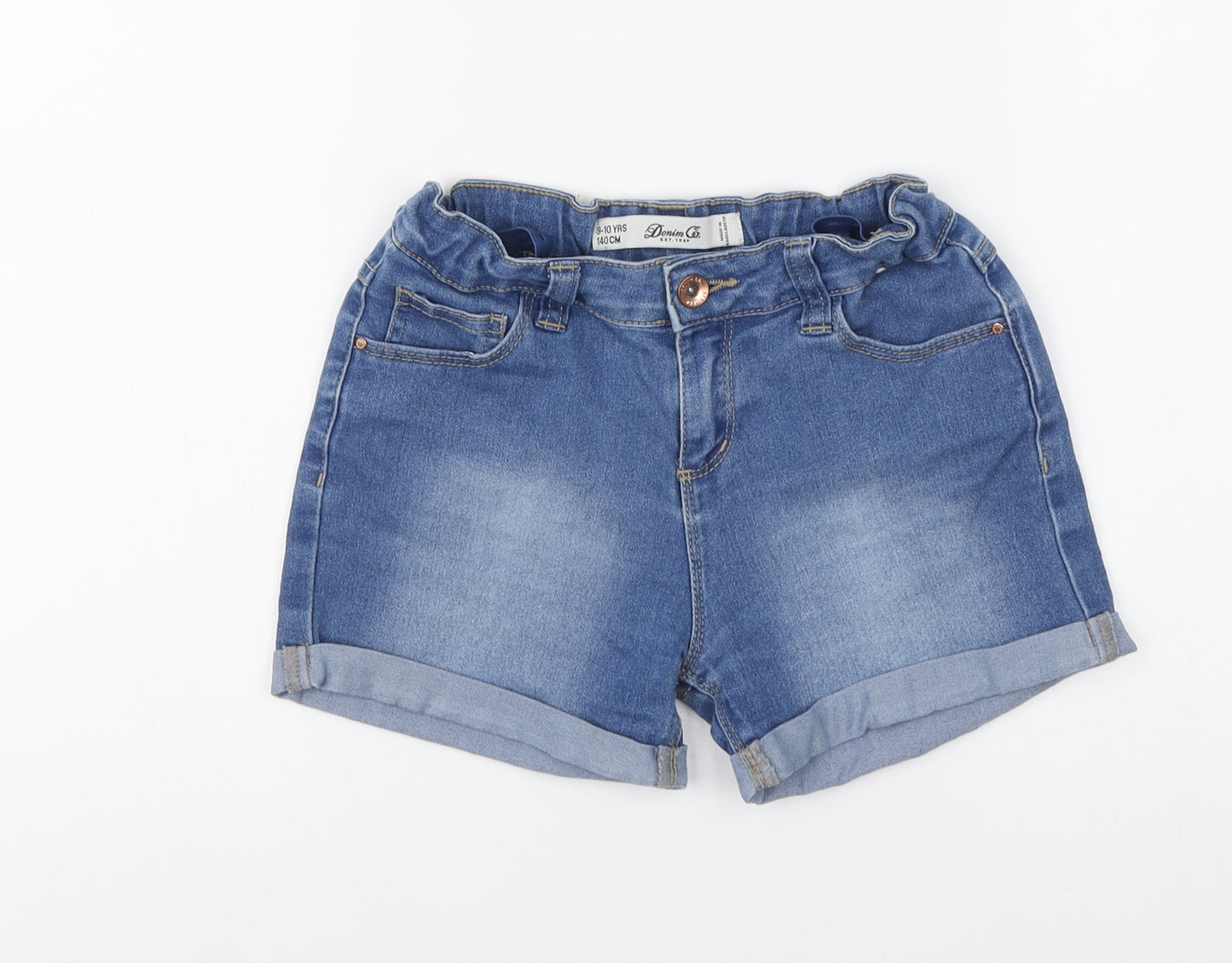 Denim & Co. Girls Blue Cotton Cut-Off Shorts Size 9-10 Years Regular Zip
