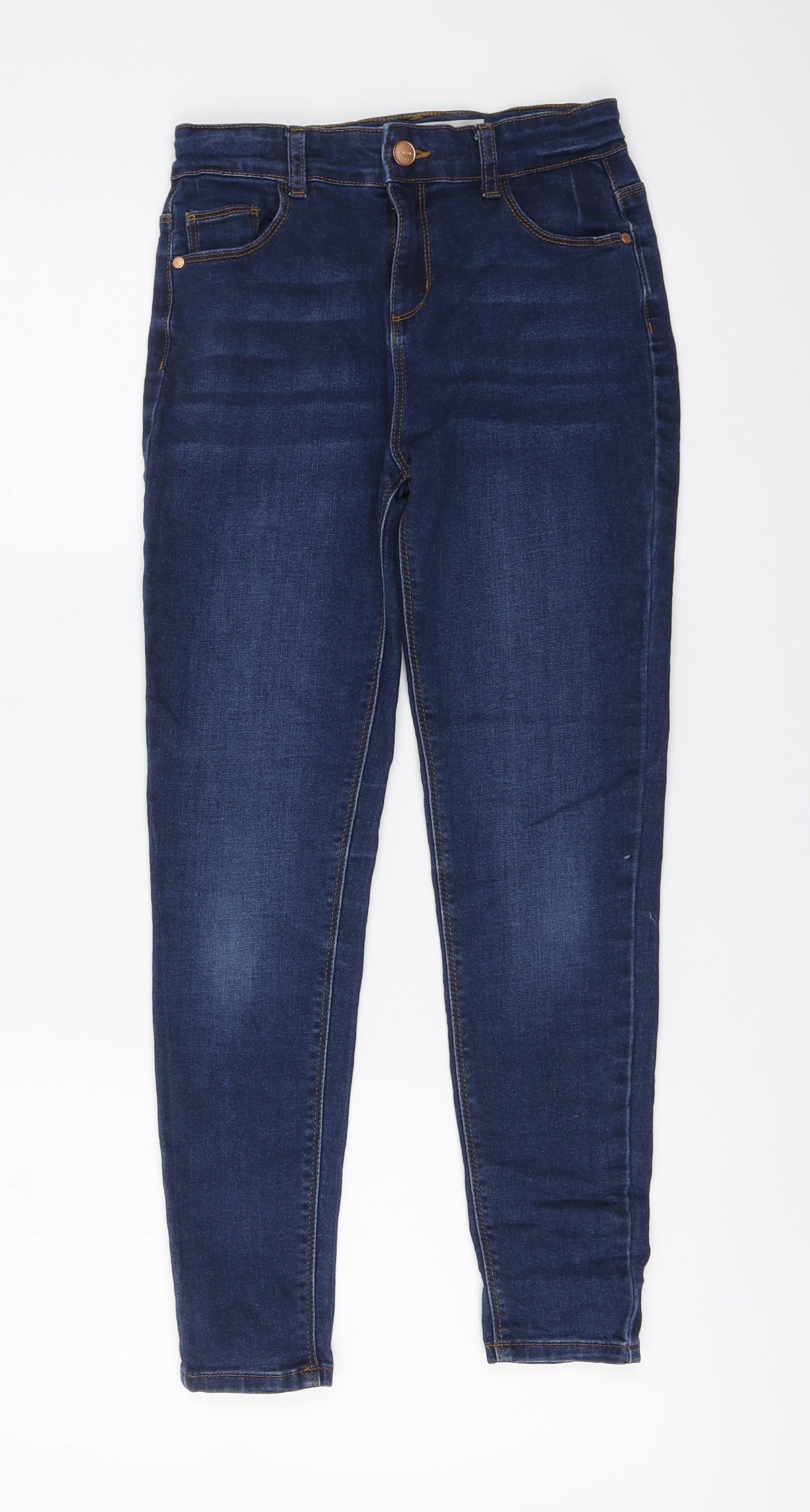 Denim & Co. Girls Blue Cotton Skinny Jeans Size 10-11 Years Regular Button