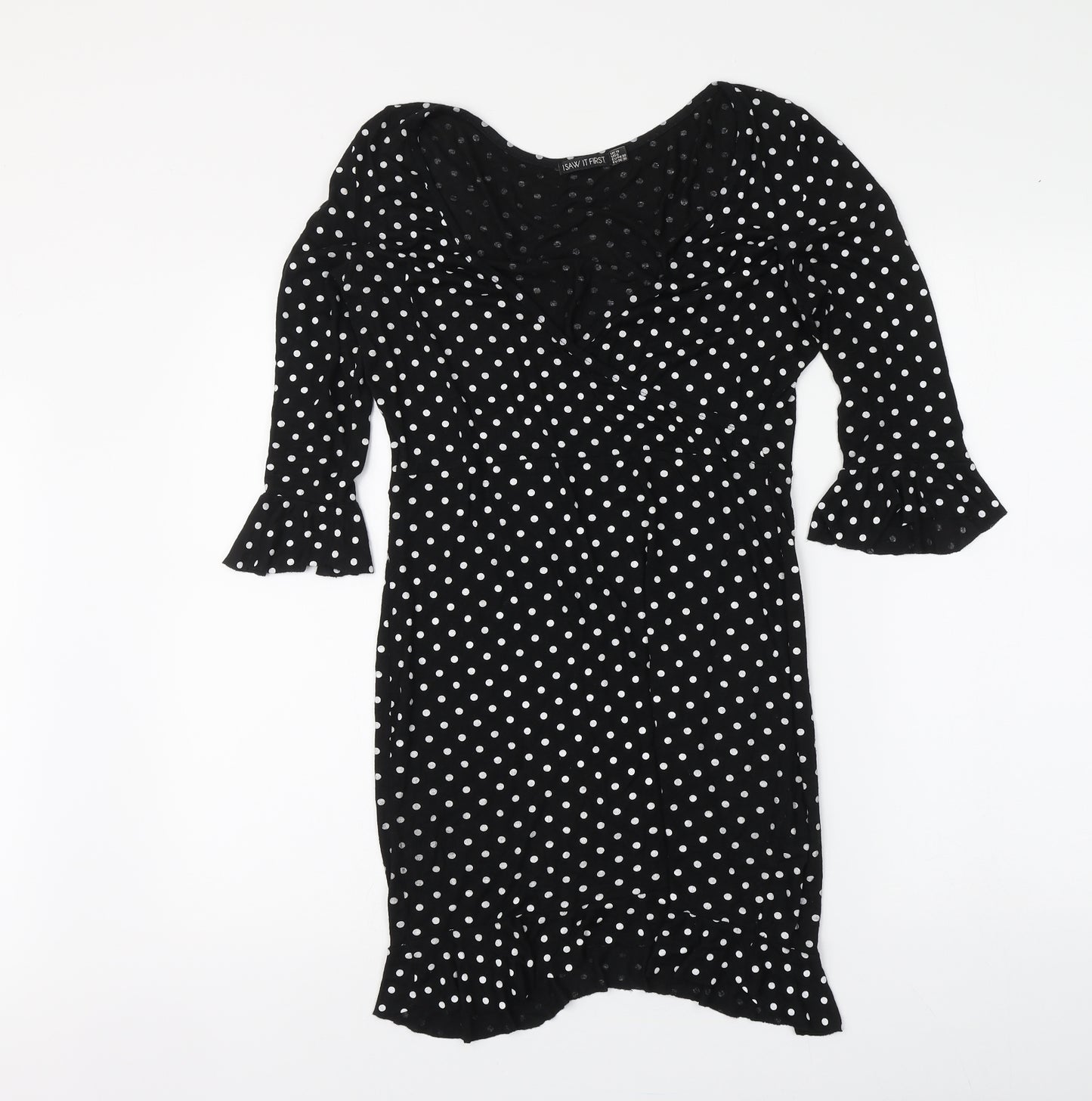 I SAW IT FIRST Womens Black Polka Dot Polyester A-Line Size 10 V-Neck Pullover