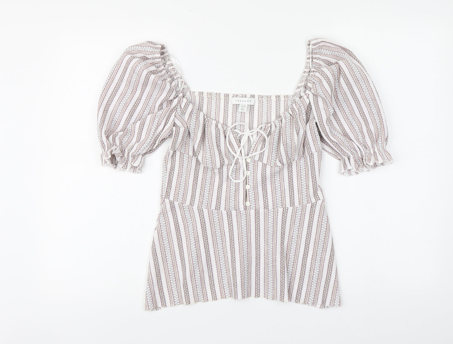 Topshop Womens Multicoloured Striped Polyester Basic Blouse Size 10 Square Neck