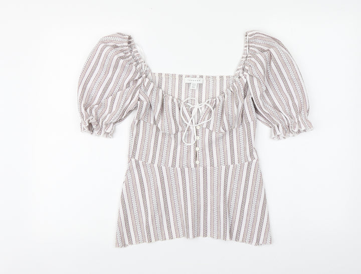 Topshop Womens Multicoloured Striped Polyester Basic Blouse Size 10 Square Neck
