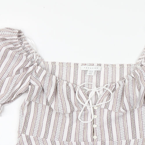 Topshop Womens Multicoloured Striped Polyester Basic Blouse Size 10 Square Neck