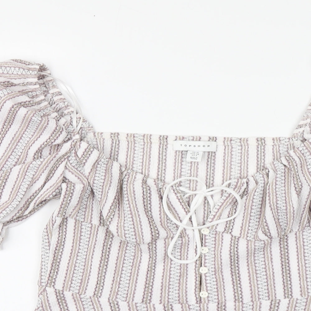 Topshop Womens Multicoloured Striped Polyester Basic Blouse Size 10 Square Neck