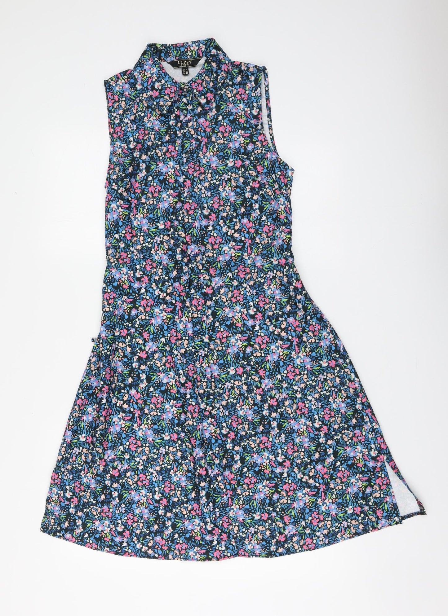 Lipsy Womens Multicoloured Floral Polyester A-Line Size 8 Collared Button