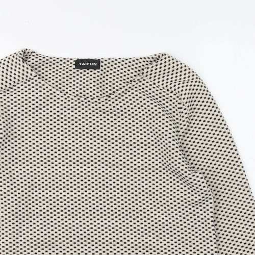 Taifun Womens Beige Geometric Polyester Basic Blouse Size 8 Round Neck