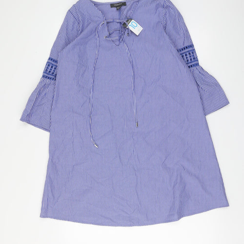 Primark Womens Blue Striped Polyester A-Line Size 10 V-Neck Pullover