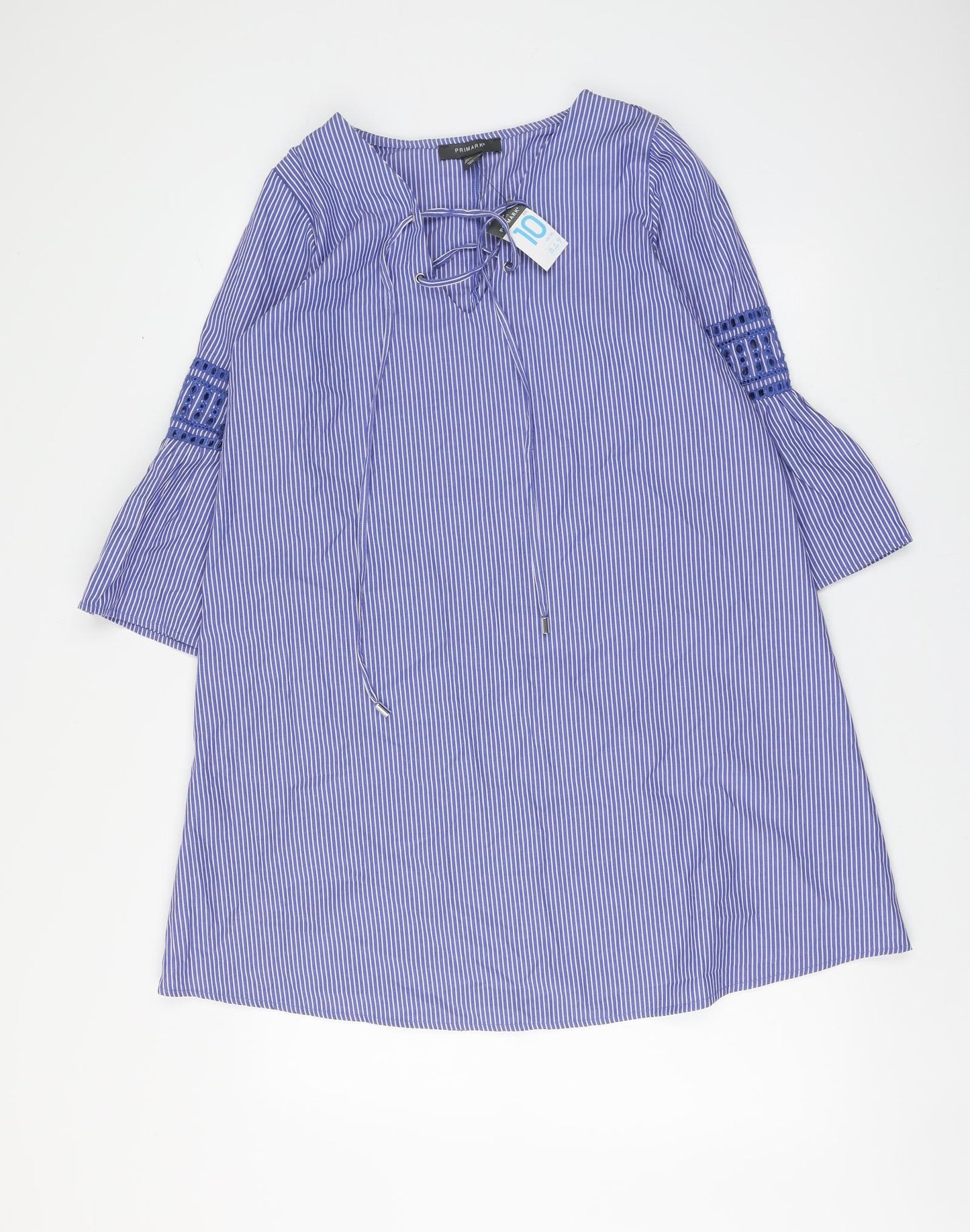 Primark Womens Blue Striped Polyester A-Line Size 10 V-Neck Pullover