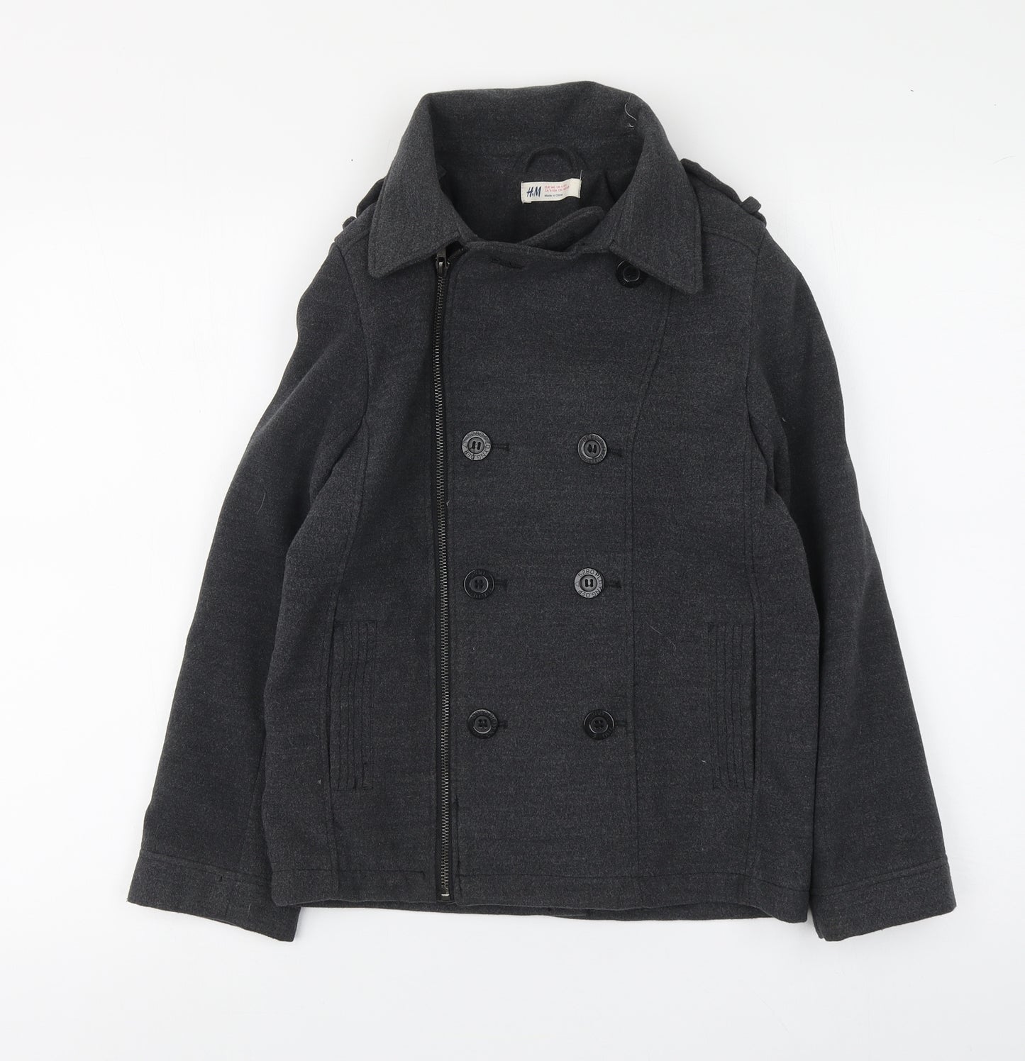 H&M Girls Grey Pea Coat Coat Size 9-10 Years Zip