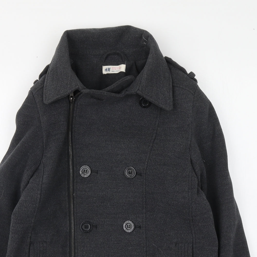 H&M Girls Grey Pea Coat Coat Size 9-10 Years Zip