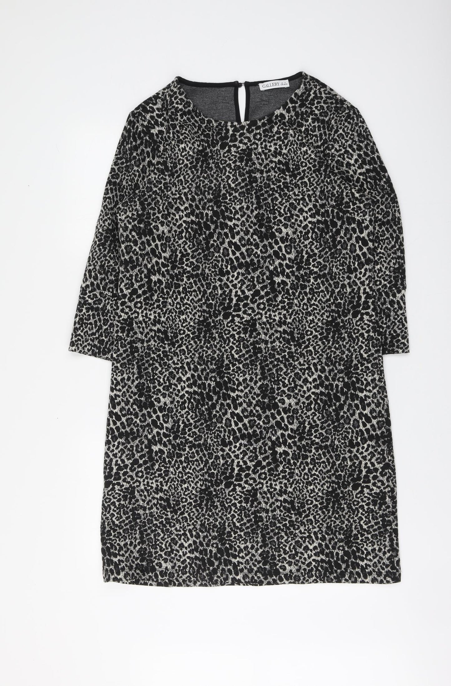 Gallery Womens Black Animal Print Polyester A-Line Size M Round Neck Pullover