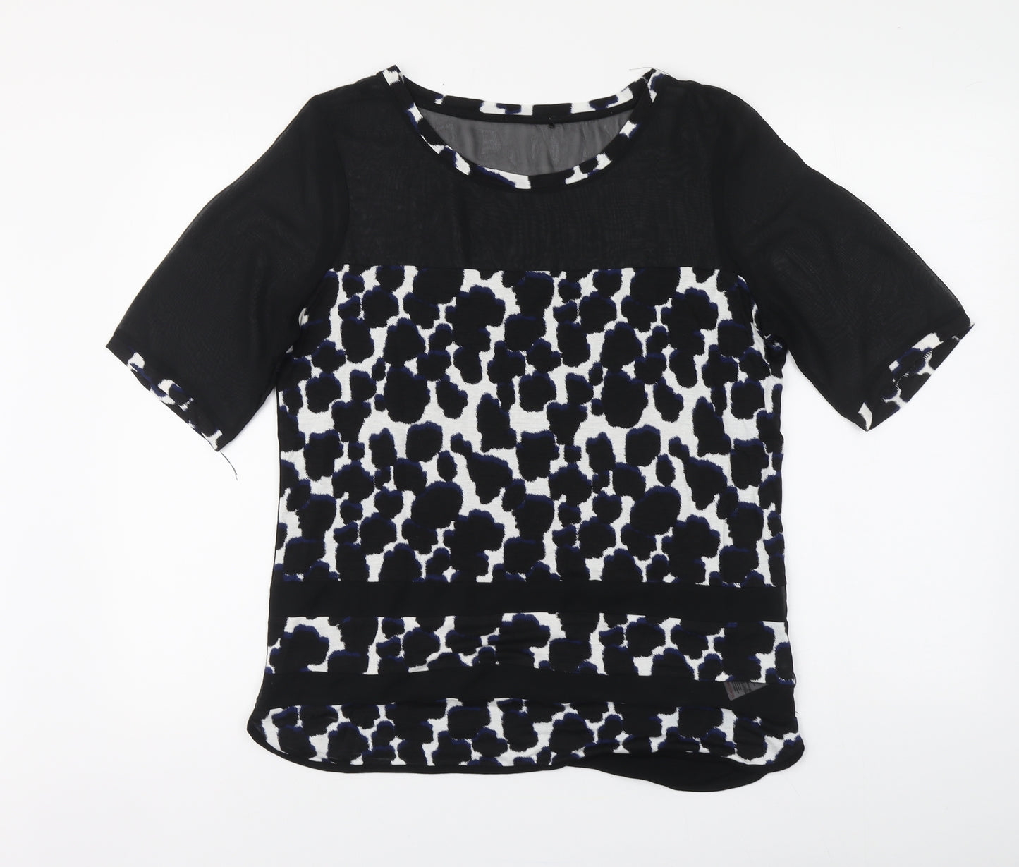 NEXT Womens Black Animal Print Viscose Basic T-Shirt Size 12 Round Neck