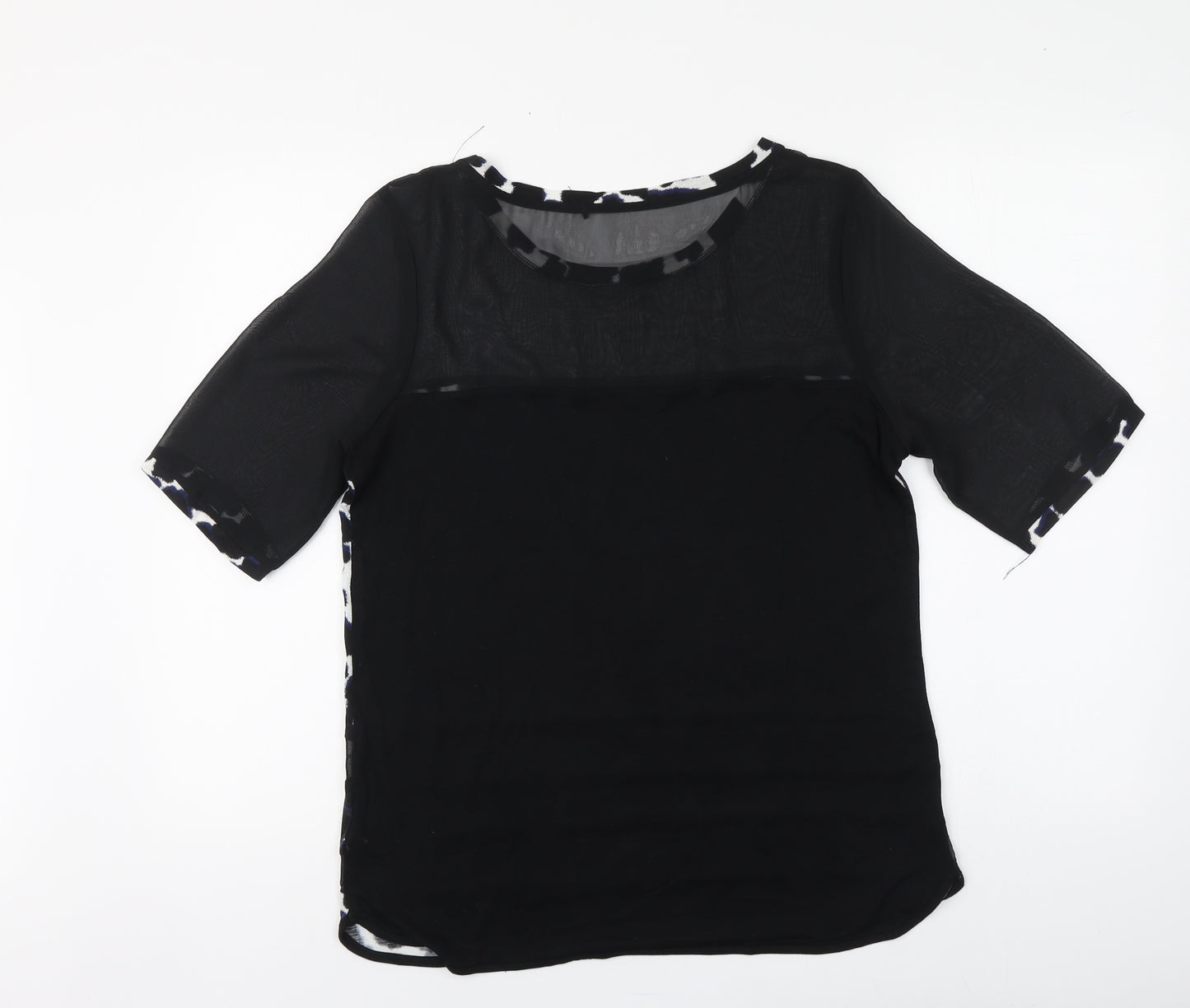 NEXT Womens Black Animal Print Viscose Basic T-Shirt Size 12 Round Neck