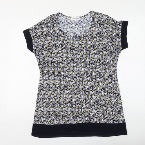 Gerard Womens Blue Geometric Polyester Basic Blouse Size 14 Round Neck