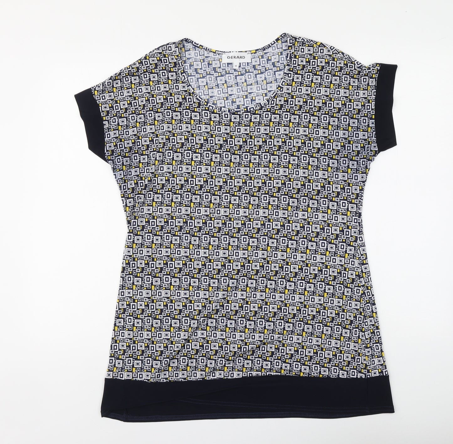Gerard Womens Blue Geometric Polyester Basic Blouse Size 14 Round Neck