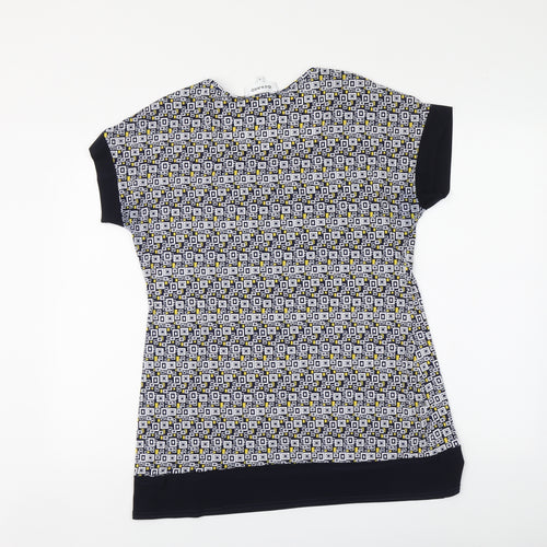 Gerard Womens Blue Geometric Polyester Basic Blouse Size 14 Round Neck