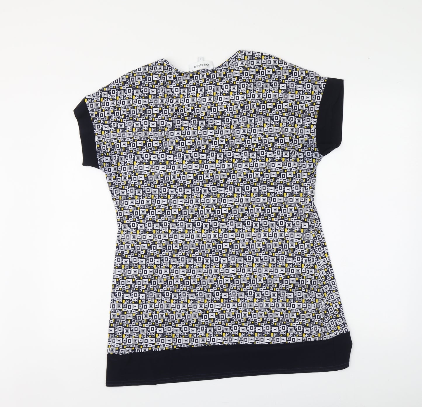 Gerard Womens Blue Geometric Polyester Basic Blouse Size 14 Round Neck