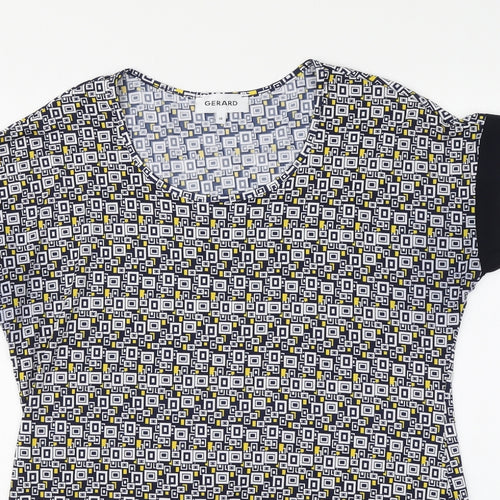 Gerard Womens Blue Geometric Polyester Basic Blouse Size 14 Round Neck