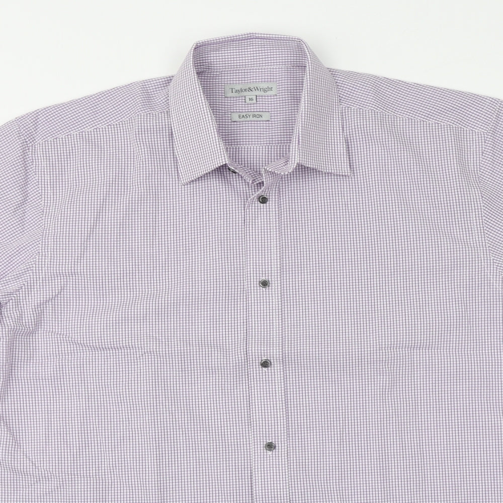 Taylor & Wright Mens Pink Check Polyester Button-Up Size 16 Collared Button