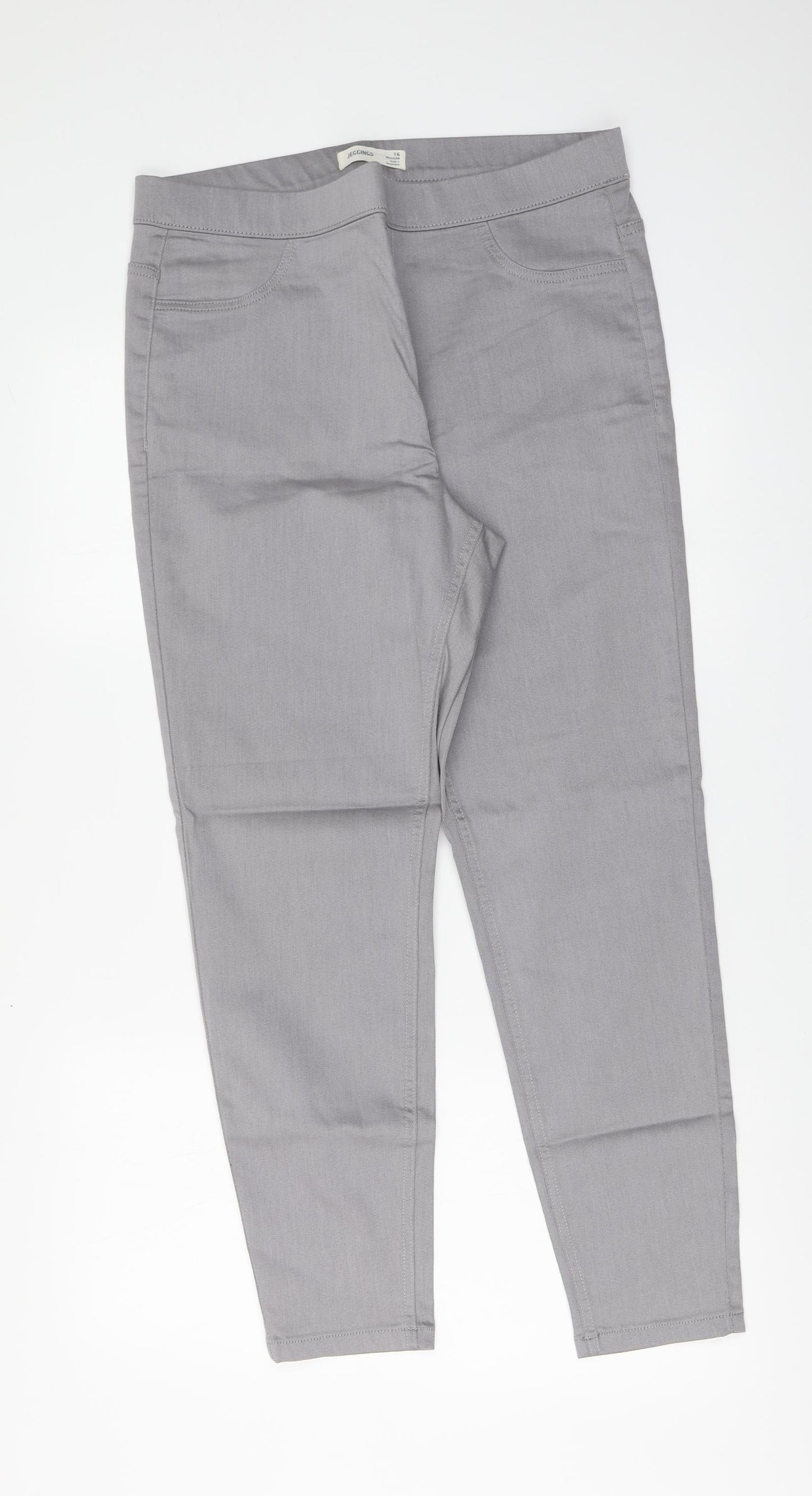 Marks and Spencer Womens Grey Cotton Jegging Trousers Size 16 L28 in Regular Button