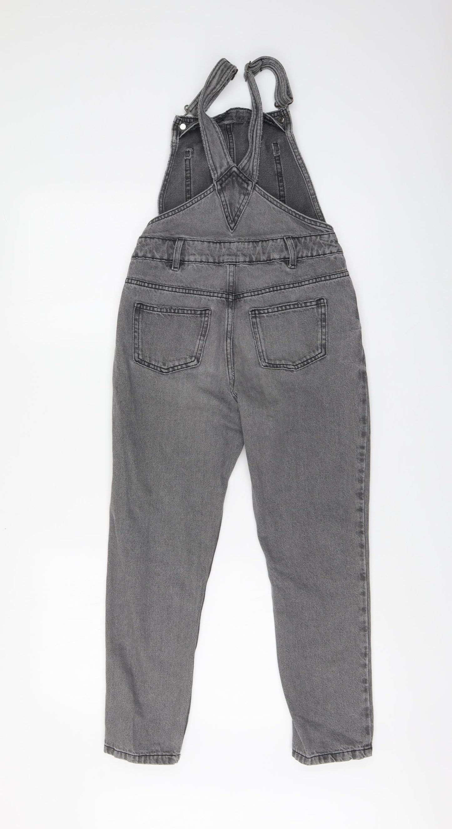 Marks and Spencer Girls Grey Cotton Dungarees Trousers Size 10-11 Years Regular Button