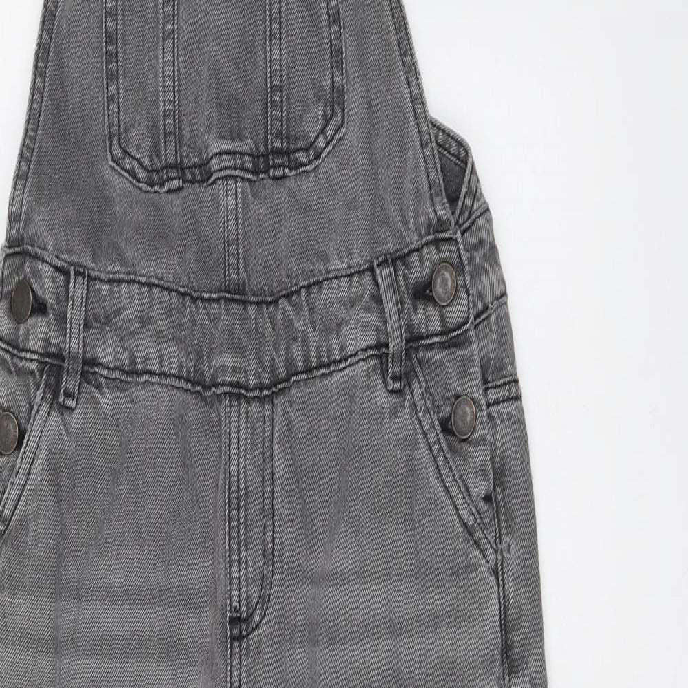 Marks and Spencer Girls Grey Cotton Dungarees Trousers Size 10-11 Years Regular Button