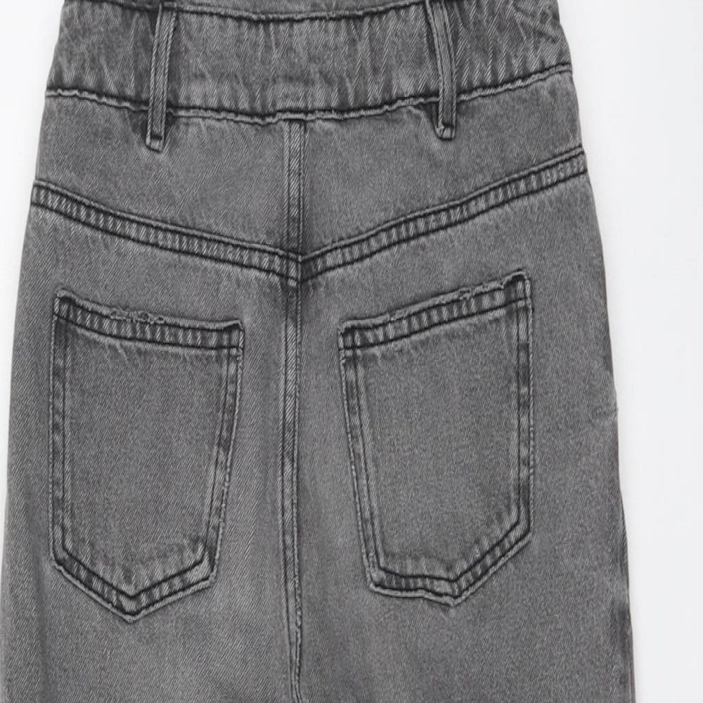 Marks and Spencer Girls Grey Cotton Dungarees Trousers Size 10-11 Years Regular Button