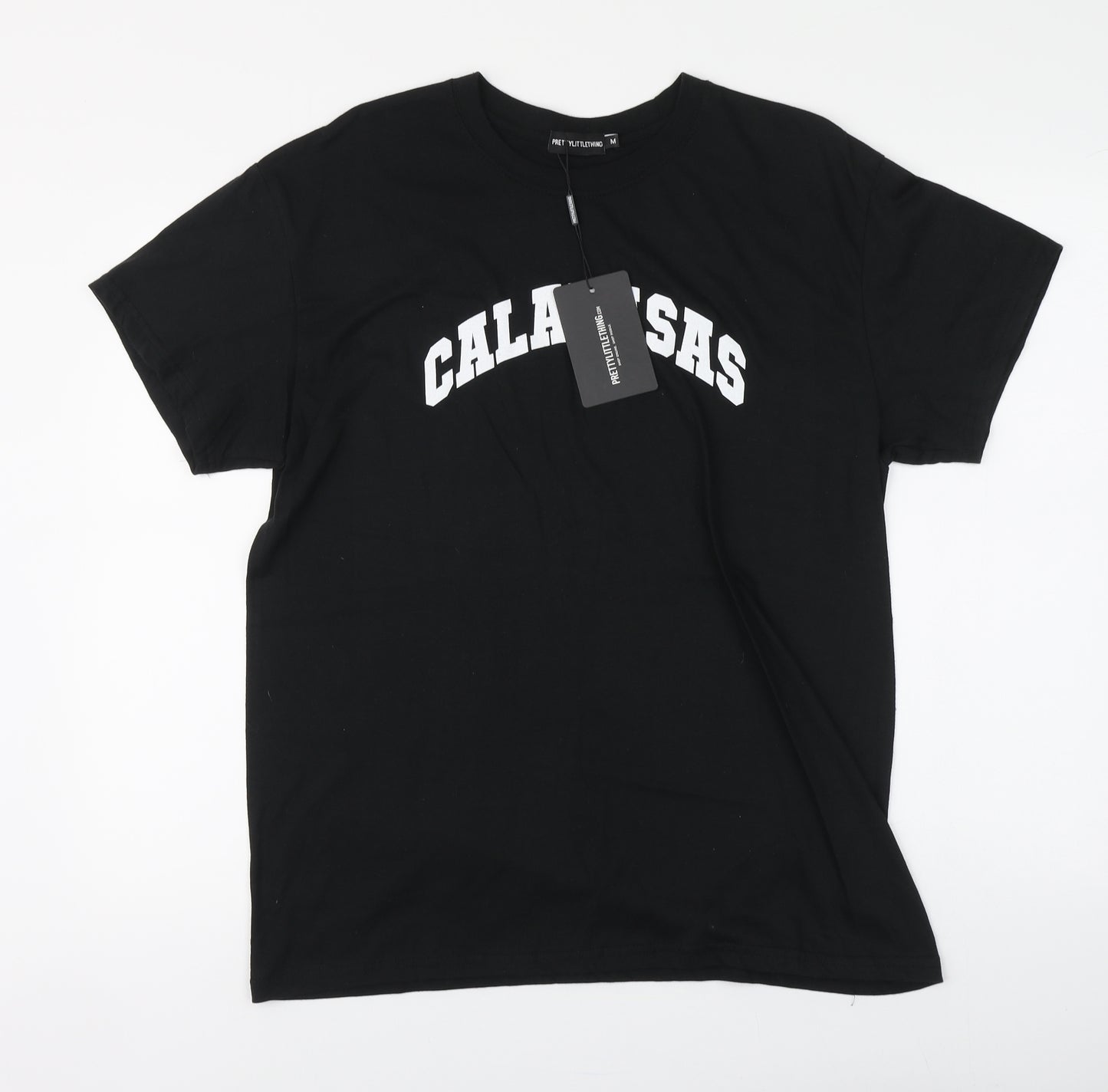 PRETTYLITTLETHING Womens Black Polyester Basic T-Shirt Size M Round Neck - Calabasas