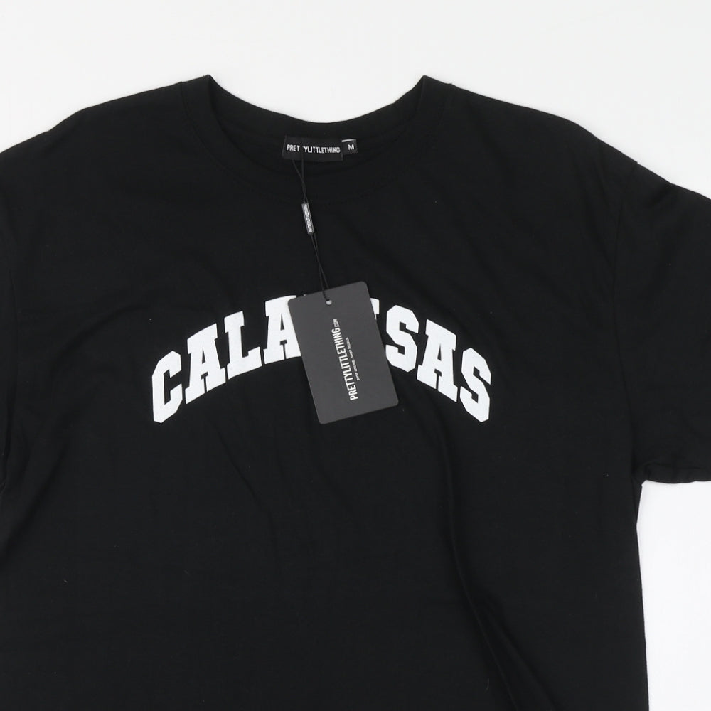PRETTYLITTLETHING Womens Black Polyester Basic T-Shirt Size M Round Neck - Calabasas