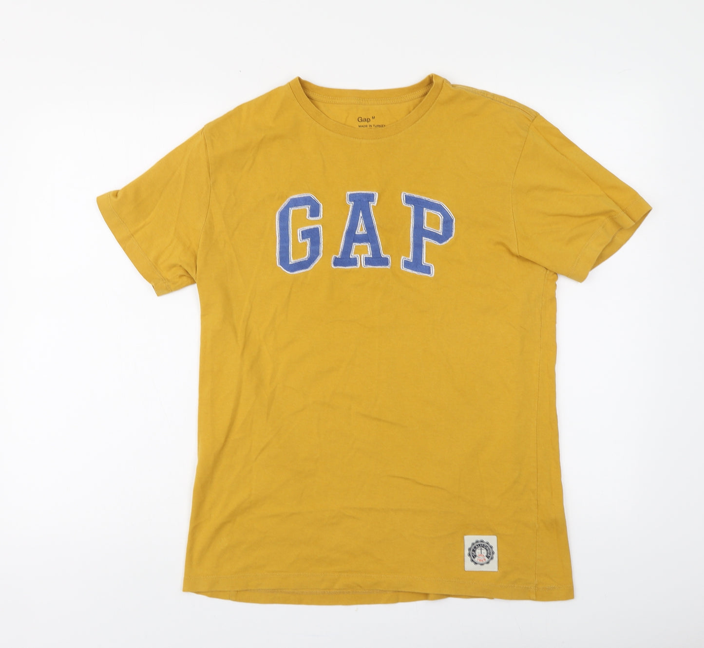 Gap Mens Yellow Cotton T-Shirt Size M Round Neck