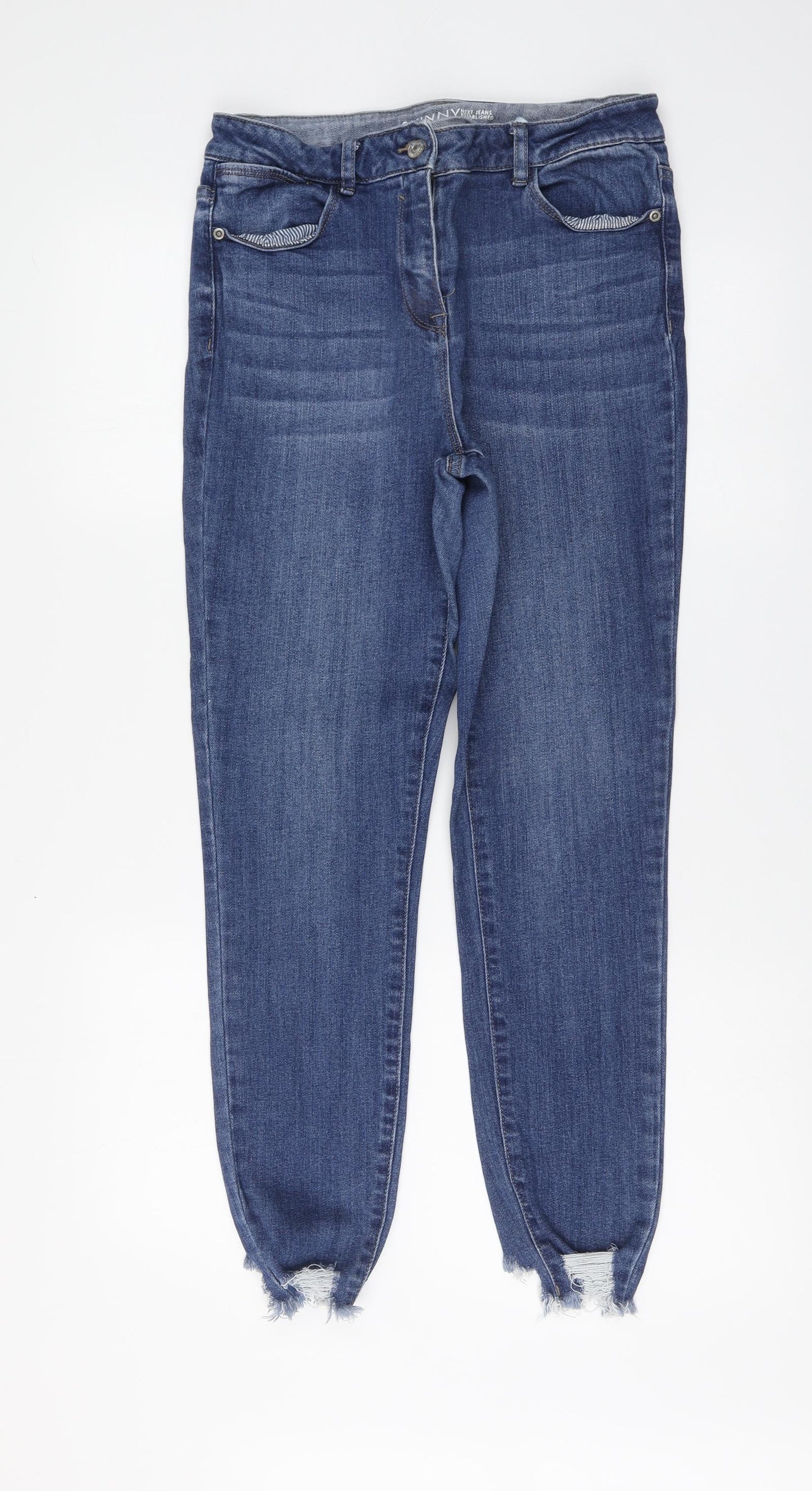 NEXT Womens Blue Cotton Skinny Jeans Size 12 L28 in Regular Button