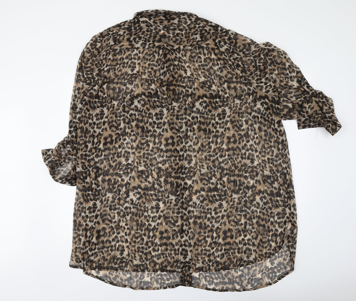Yours Womens Brown Animal Print Polyester Basic Button-Up Size 28 Collared