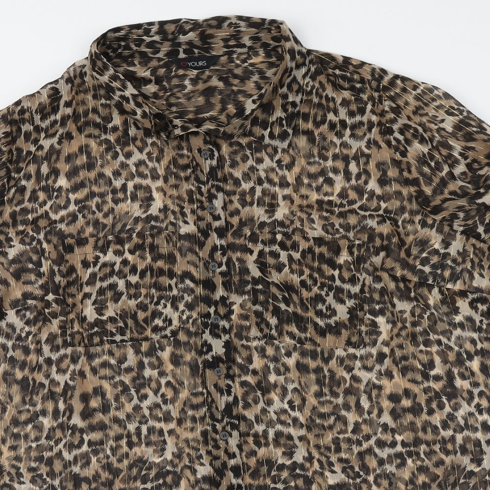 Yours Womens Brown Animal Print Polyester Basic Button-Up Size 28 Collared