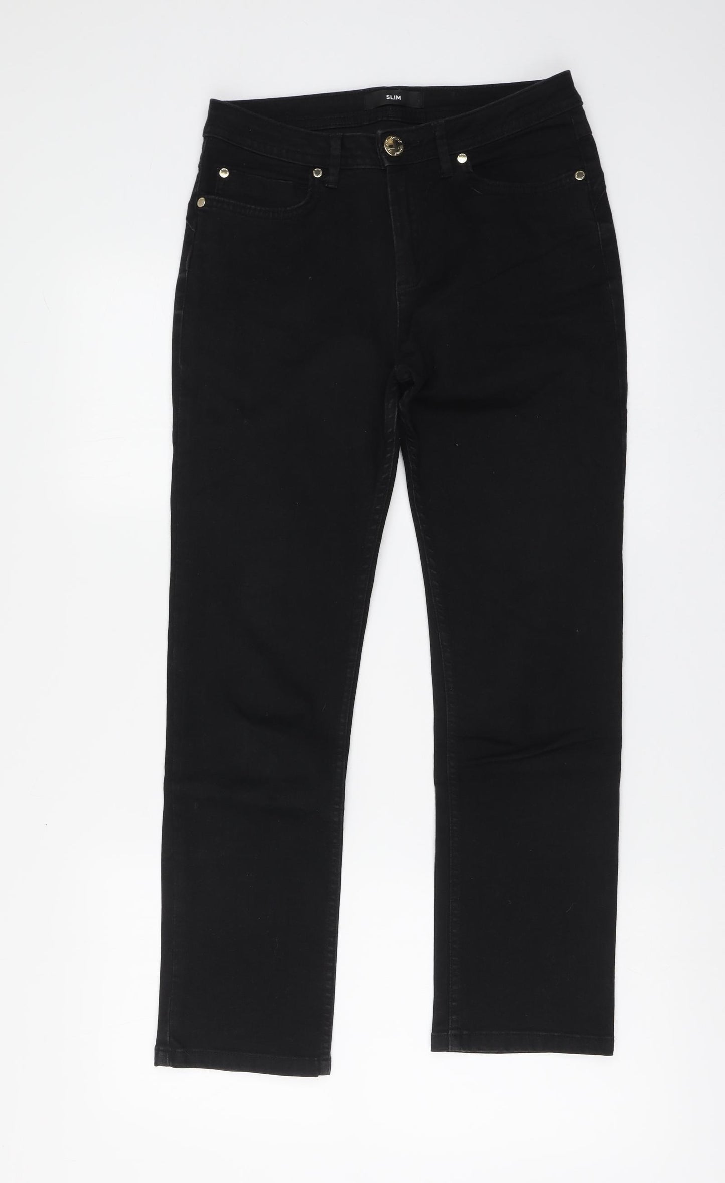 Marks and Spencer Womens Black Cotton Straight Jeans Size 10 L27 in Regular Button
