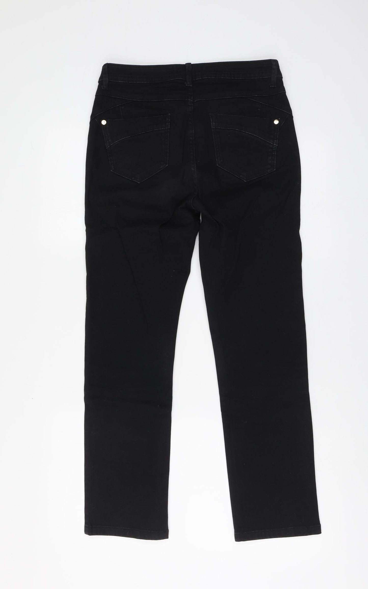 Marks and Spencer Womens Black Cotton Straight Jeans Size 10 L27 in Regular Button