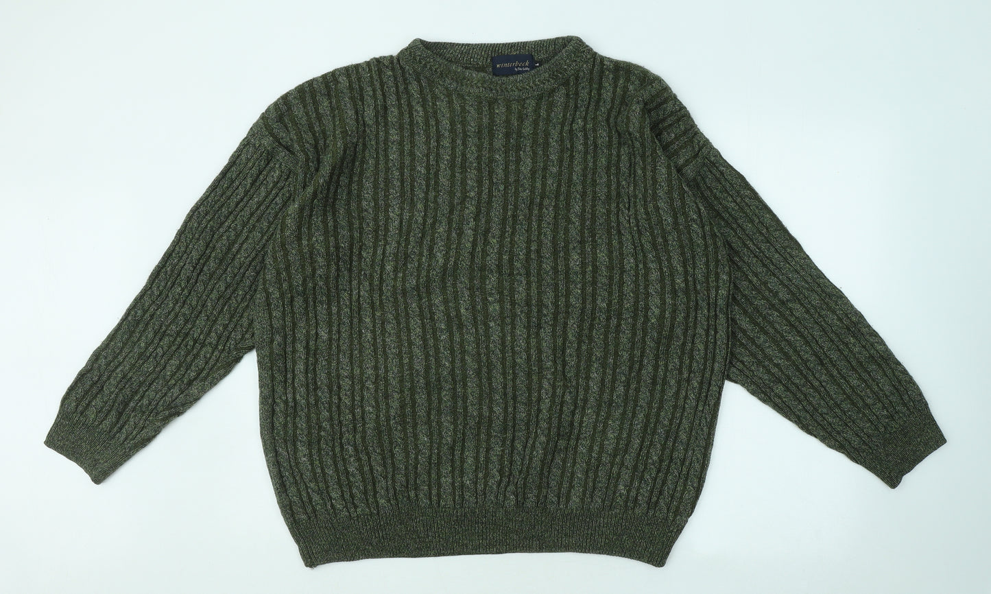 Winterbeck Mens Green Round Neck Acrylic Pullover Jumper Size L
