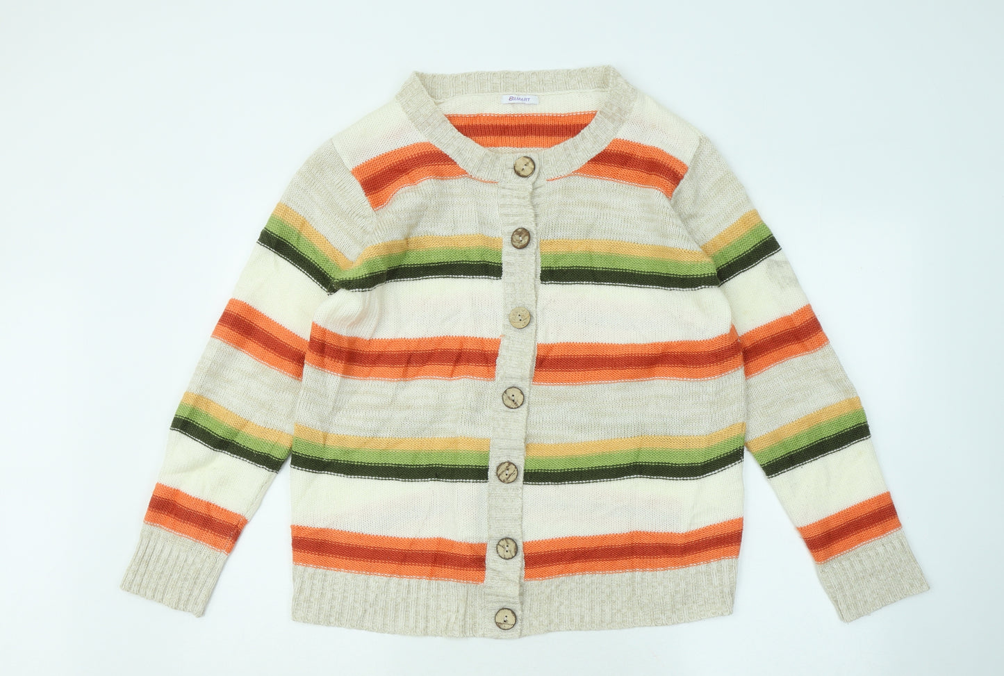 Damart Womens Multicoloured Round Neck Striped Acrylic Cardigan Jumper Size 14