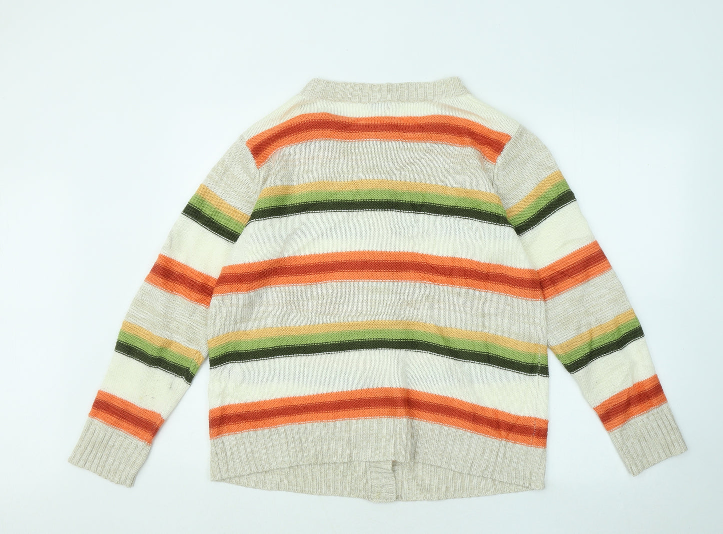 Damart Womens Multicoloured Round Neck Striped Acrylic Cardigan Jumper Size 14