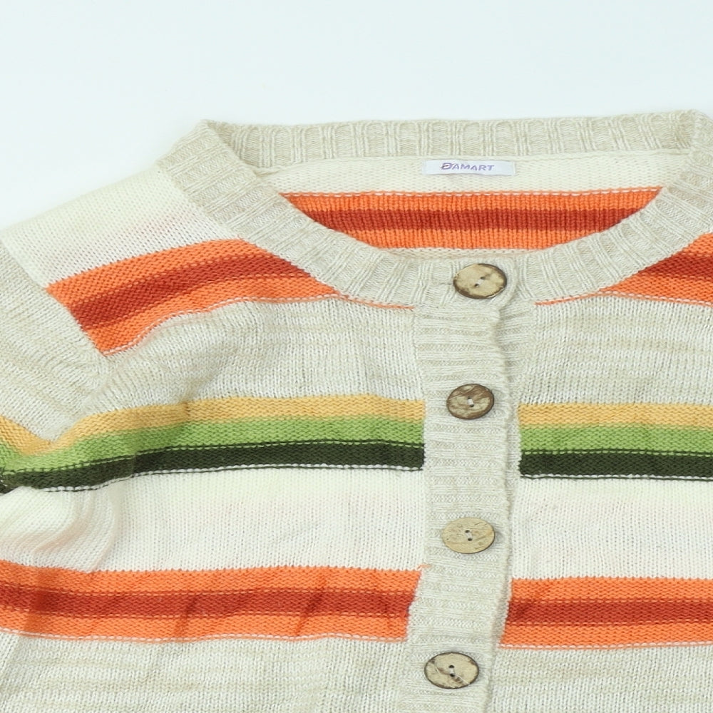 Damart Womens Multicoloured Round Neck Striped Acrylic Cardigan Jumper Size 14