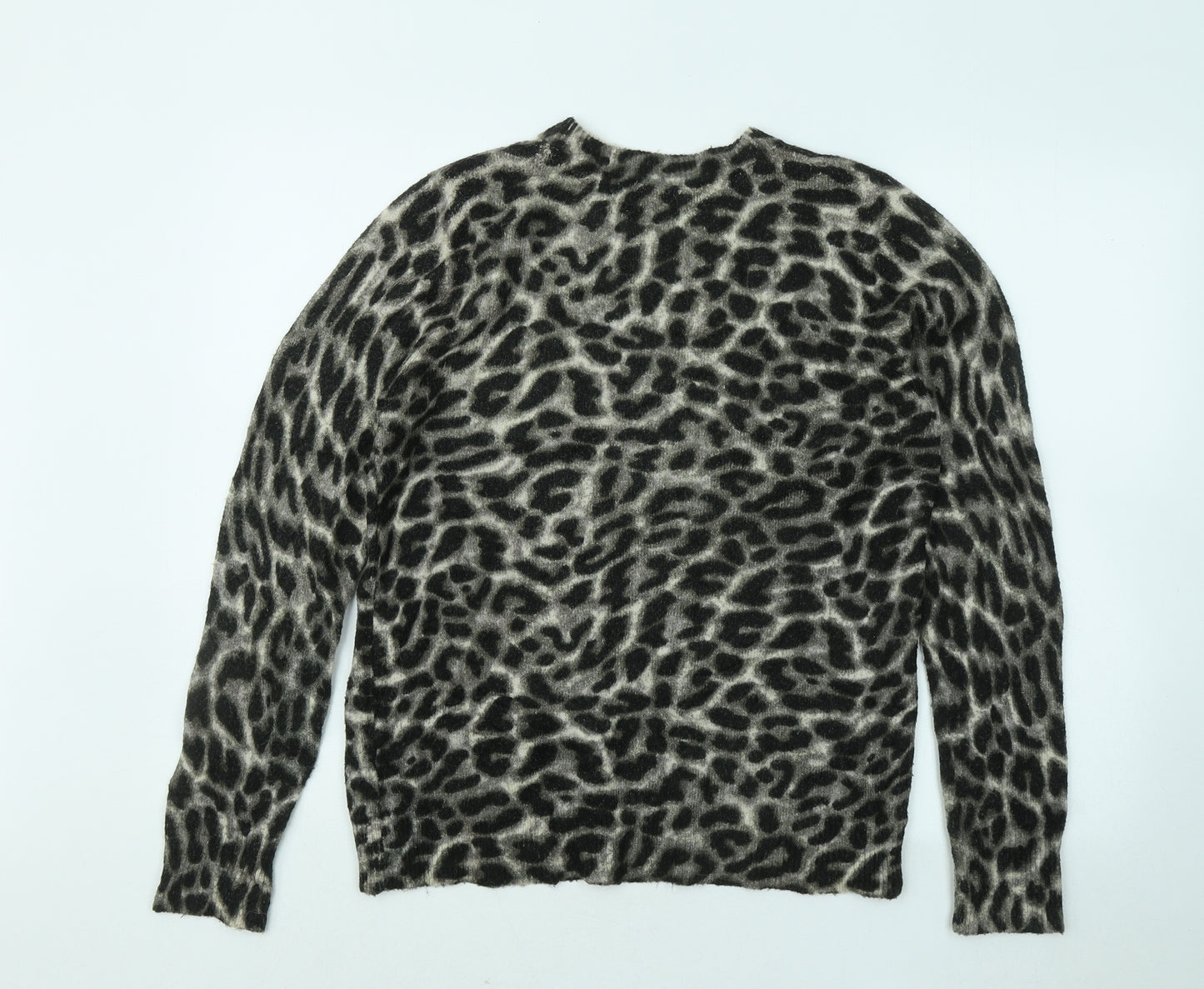 Oasis Womens Black Round Neck Animal Print Acrylic Pullover Jumper Size M