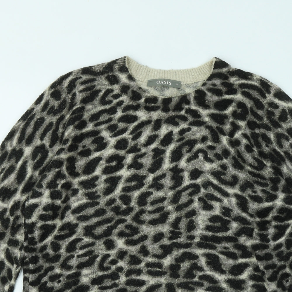 Oasis Womens Black Round Neck Animal Print Acrylic Pullover Jumper Size M